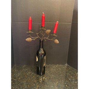 Wine Bottle Topper, 3 Taper Holder Forged Steel Candle Holder